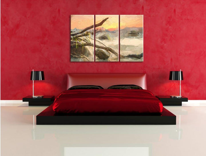 Pixxprint Ruhige See im Nebel als Leinwandbild/Grösse: 3 Teilig (120x80) cm/Wandbild/Kunstdruck/fert