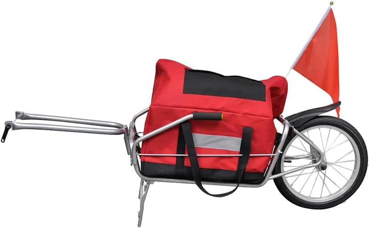 Fahrradanhänger Einrad mit Tasche aus Stahl, 40 kg Traglast, 600D Oxford Transporttasche rot schwarz