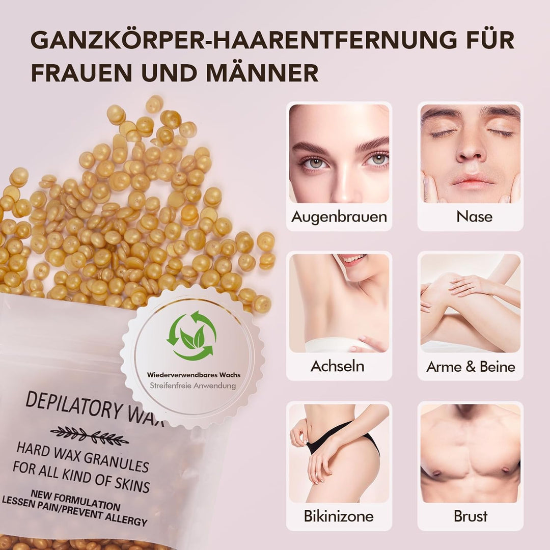 Waxing set, Professionell Wachswärmer Wachs Haarentfernung mit 500g Wax Warmer mit Wachsperlen, Waxi