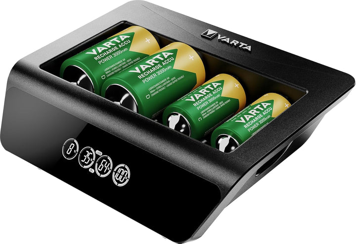 VARTA Universal Charger+, Ladegerät für Akkus in AA/AAA/9V und USB Geräte, Einzelschachtladung LCD U