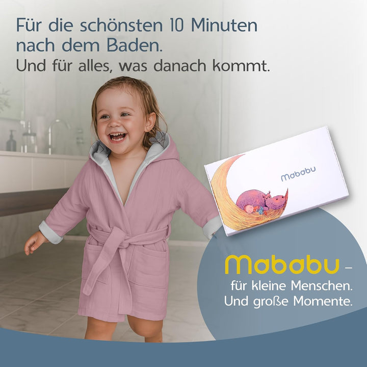 Bademantel Kinder mit Kapuze | 100% Bio-Baumwolle GOTS Zertifiziert | Premium Musselin Kinderbademan