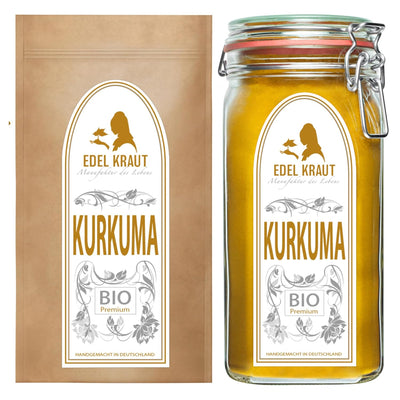 KURKUMA PULVER BIO | EDEL KRAUT 100% reines BIO Curcuma Pulver im Premium Glas - für Smoothies, Gold