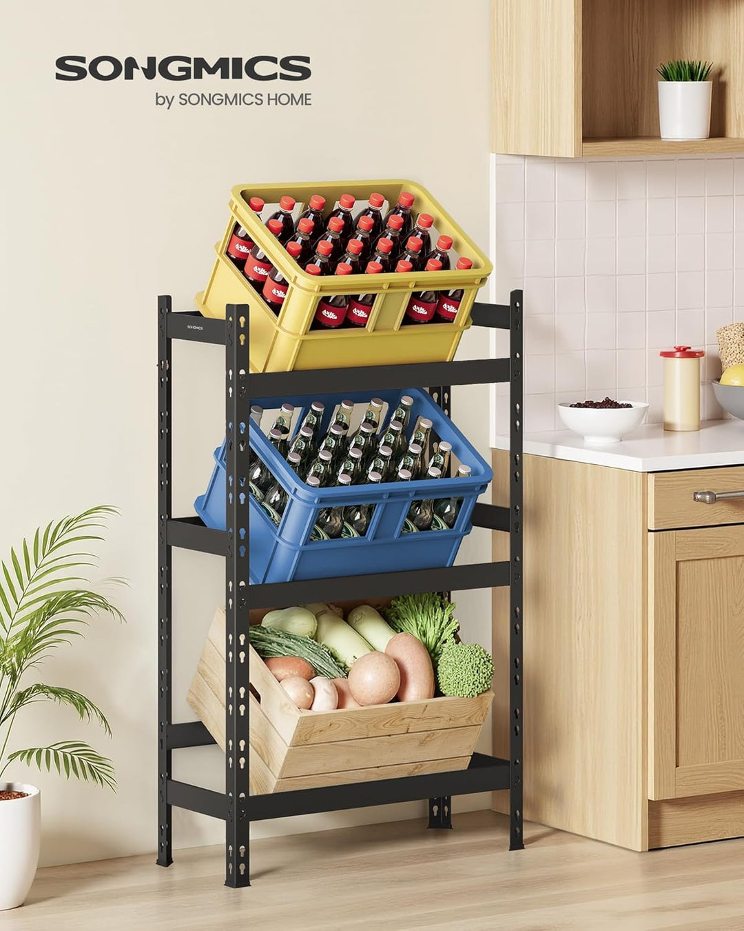 SONGMICS Getränkekistenregal, für 3 Getränkekisten, 3 Ebenen, Jede Ebene bis 30 kg belastbar, Geträn