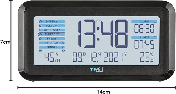 TFA Dostmann Funk-Wecker Boxx2 digital, 60.2562.01.GB, mit Akku, 2 Alarmzeiten, englisches Display,