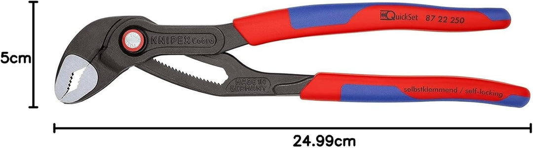 KNIPEX Cobra QuickSet Hightech-Wasserpumpenzange mit schlanken Mehrkomponenten-Hüllen grau atramenti