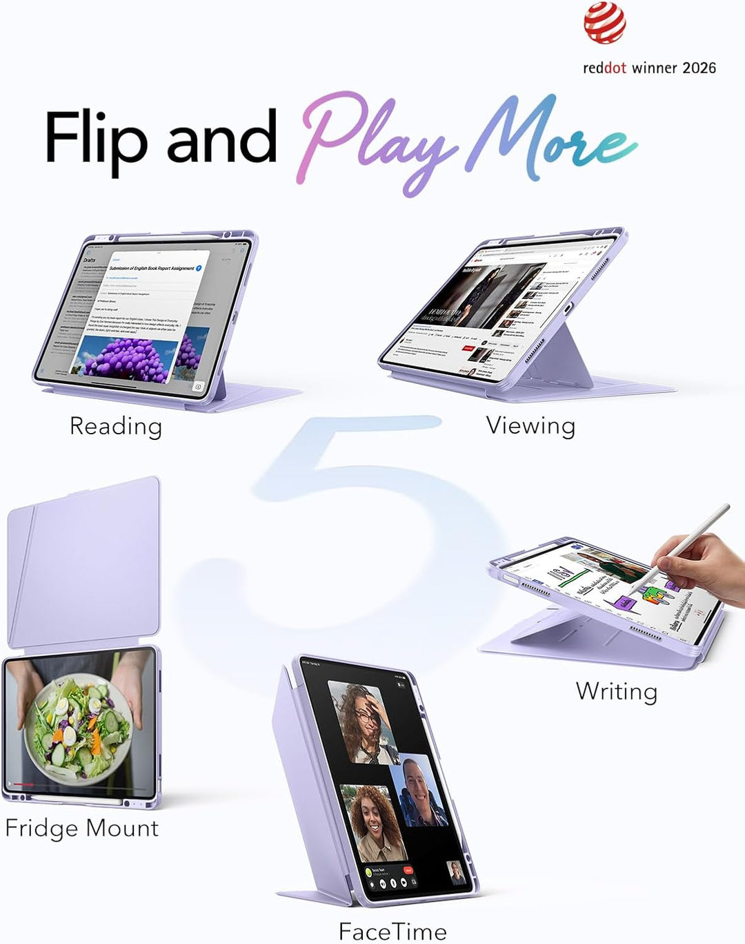ESR Hülle für iPad Air 13 Zoll (2026/2025/2024) M4/M3/M2, Vertikale Stand, Mehrere Standwinkel, Ultr