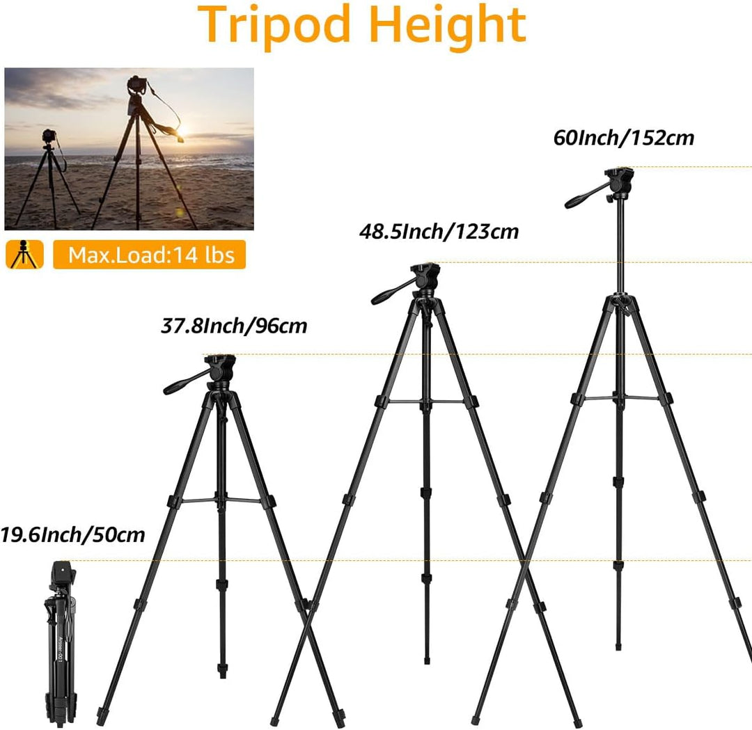 Kamera Stativ, Arsoer 152 cm Stativ mit Fluidkopf für Sony/Canon/Nikon Kamera, Aluminium Handy Stati