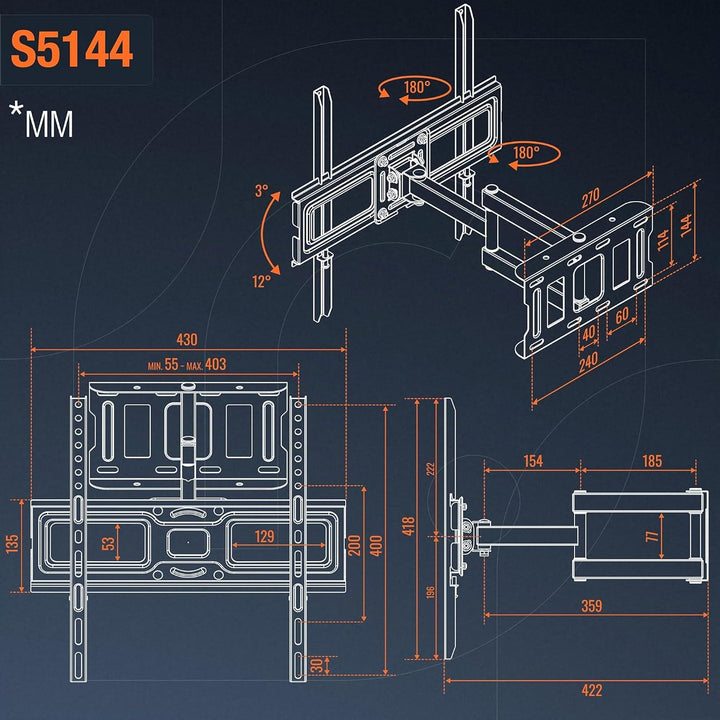 RICOO S5144 TV Wandhalterung Schwenkbar für 40-65 Zoll Wandhalterung Fernseher Halterung bis 50 Kg V