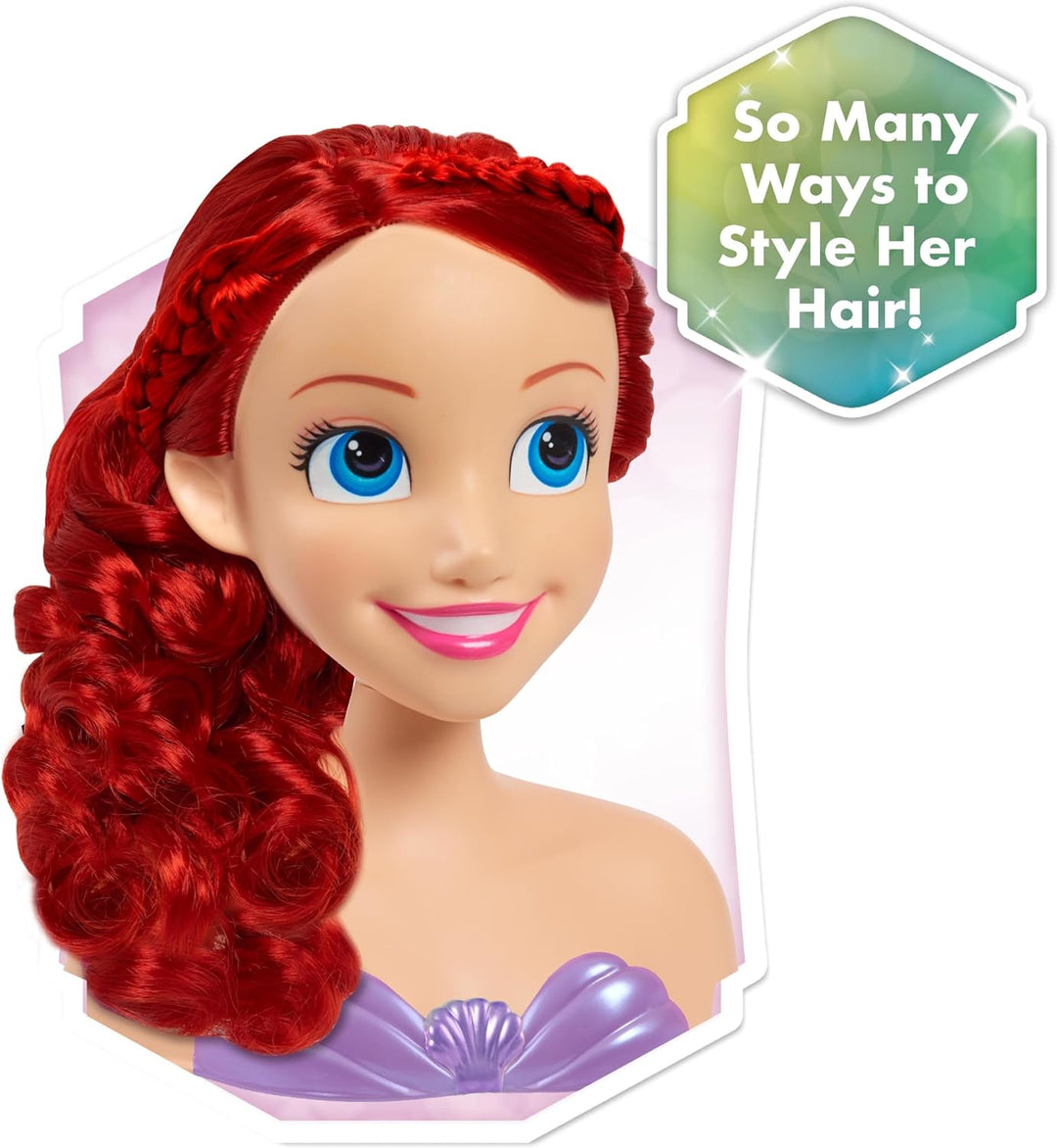 Disney Princess 20 cm Ariel Frisierkopf mit Zubehör, 7-teilig, rotes Haar, Kinderspielzeug ab 3 Jahr