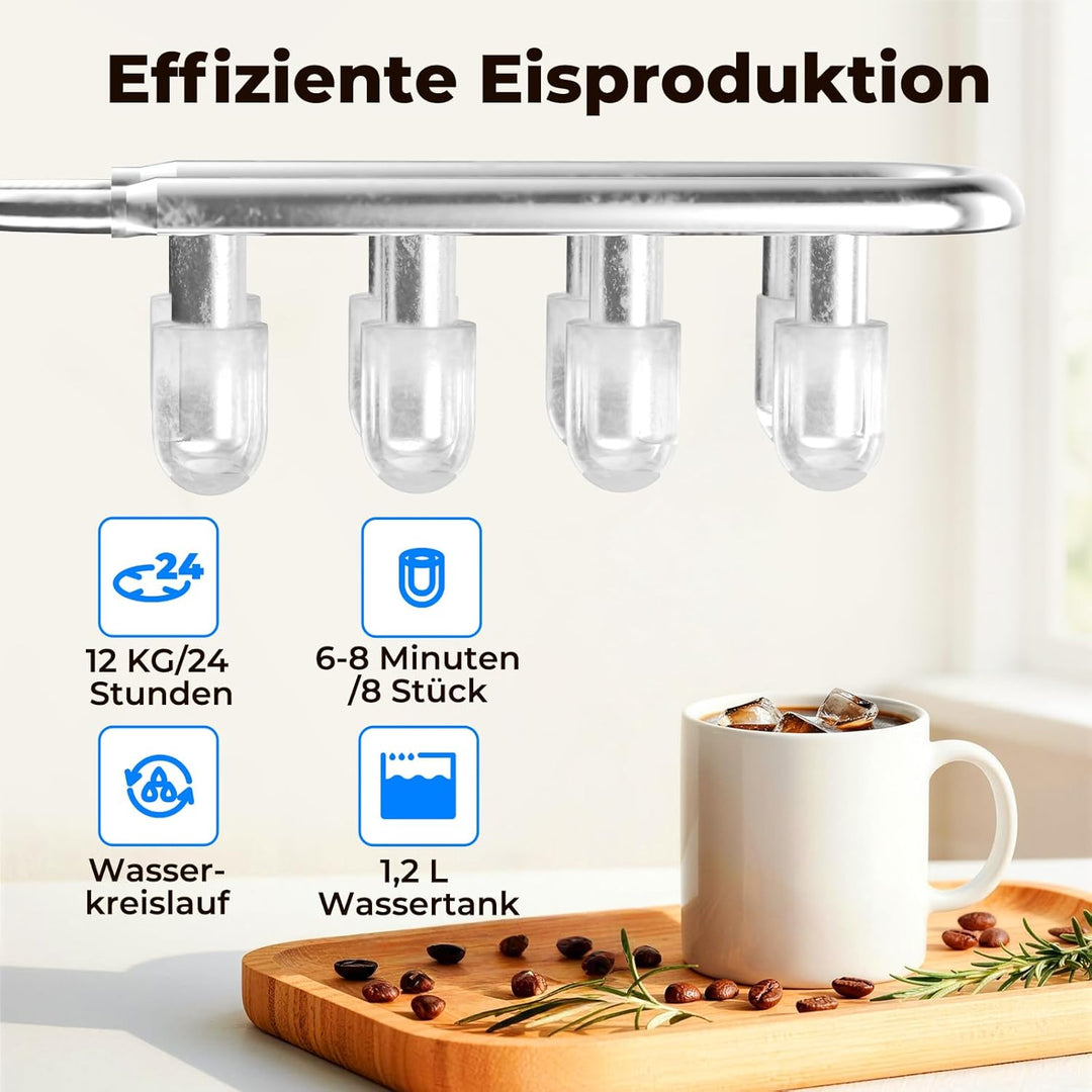 Eiswürfelmaschine 12KG/24H, Eiswürfelmaschine Klein 1,2L, Selbstreinigend Ice Maker mit Griff-Eiswür