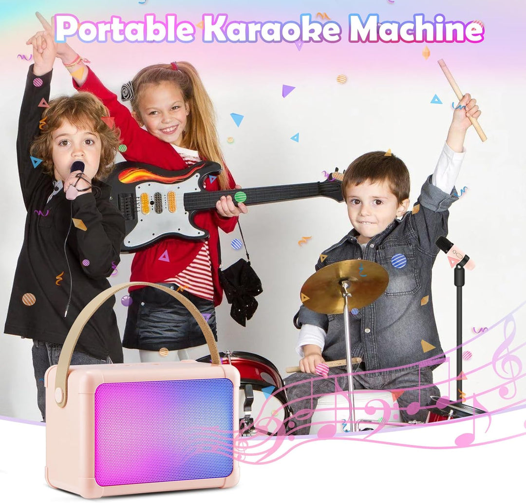 Giecy Karaoke Maschine mit 2 mikrofonen, Mini Bluetooth Karaoke Anlage mit mikrofon kinder, PA-Syste