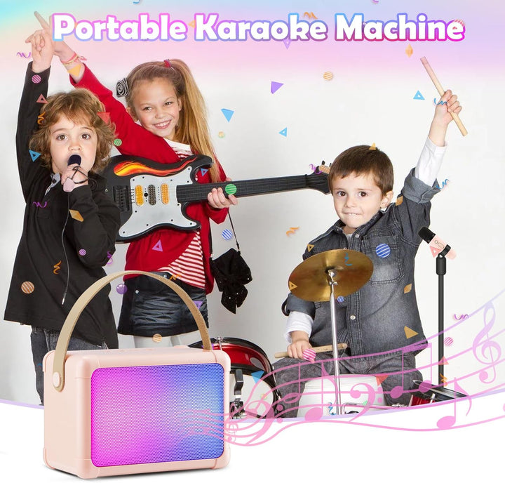 Giecy Karaoke Maschine mit 2 mikrofonen, Mini Bluetooth Karaoke Anlage mit mikrofon kinder, PA-Syste
