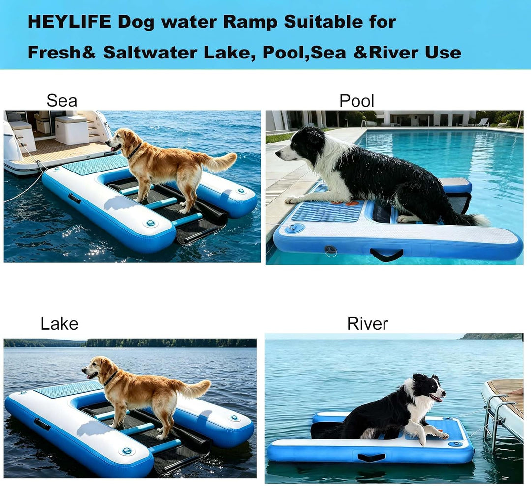 Aufblasbare Hunde Wasserrampe bis 82 kg schwimmende Rampe Pool See Blau | Drop-Stitch-PVC, UV- &amp; sal