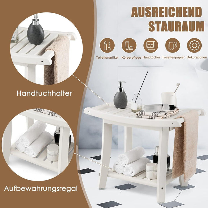 RELAX4LIFE Duschbank, Badezimmerbank mit Ablage Handtuchhalter, Badhocker mit Rutschfesten Füssen, D