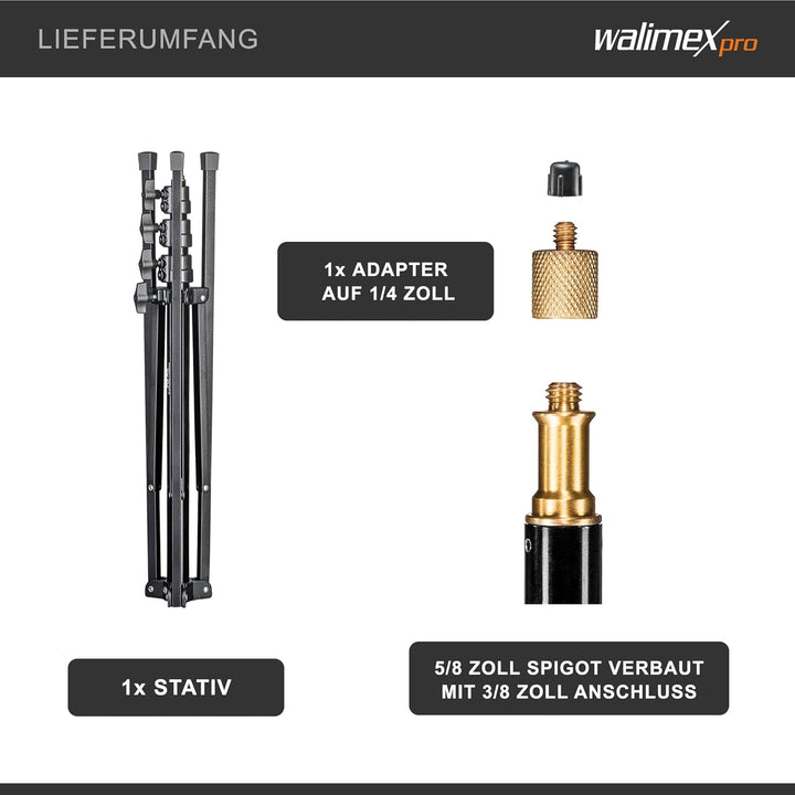 Walimex pro GN-806 Lampenstativ 215cm - klappbares kompaktes Lichtstativ aus Aluminium, Höhe 57-215