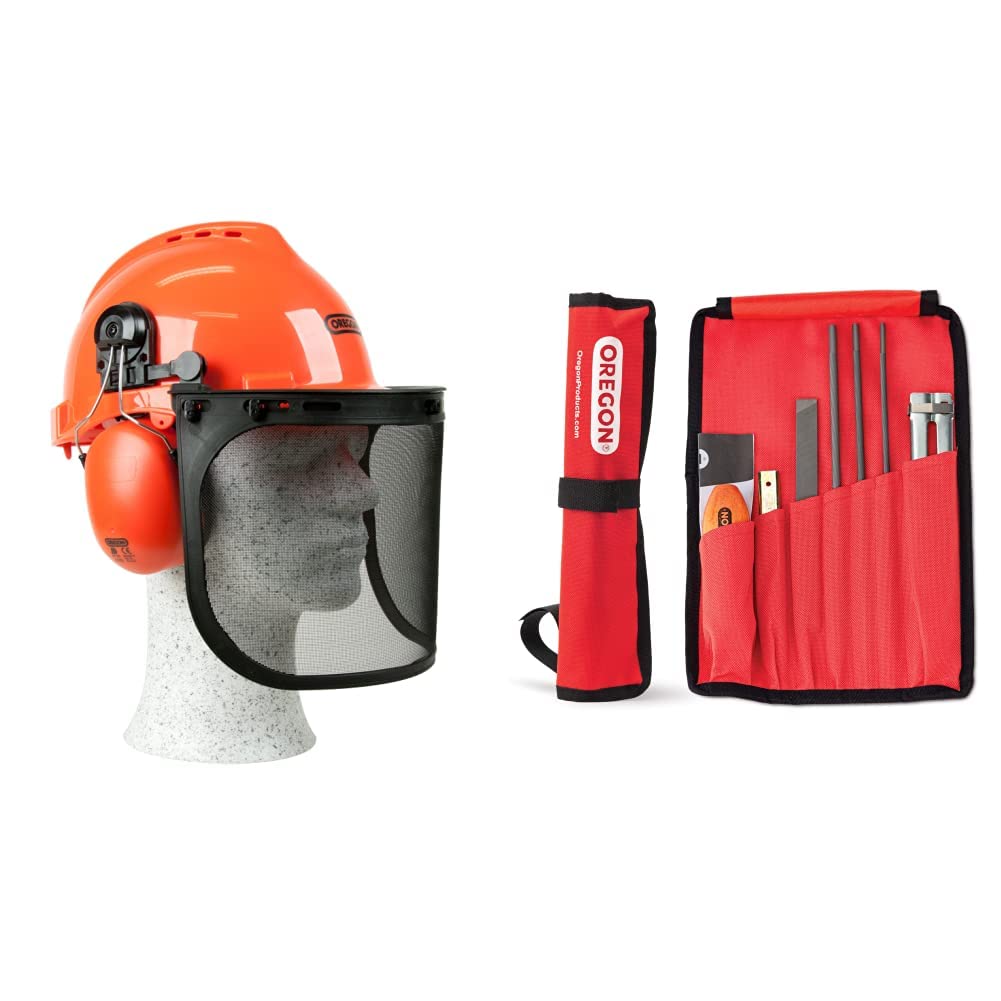 Oregon Yukon Kettensägen-Sicherheitshelm mit Gehörschutz und Netzvisier (562412), Orange & Universal