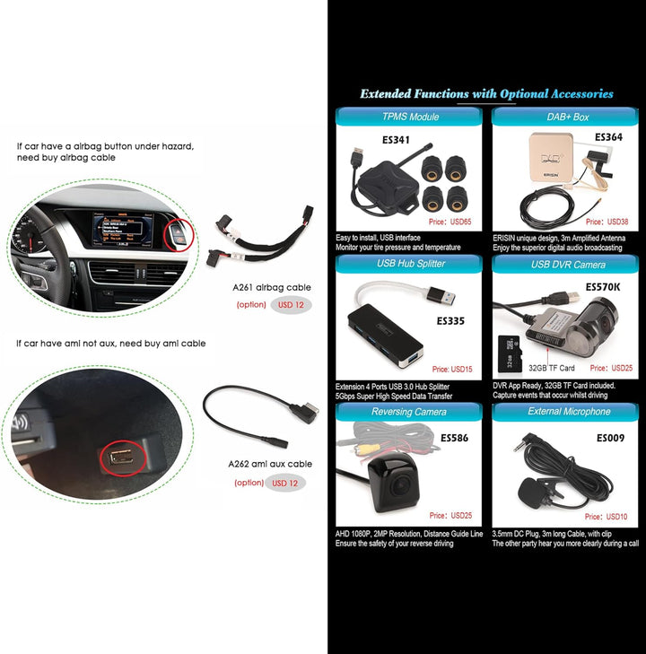 Erisin 10.25" Android 12 8-Kern Autoradio GPS Navi für Audi A4/A5/B8/S4/S5 (2009-2016) Unterstützt I