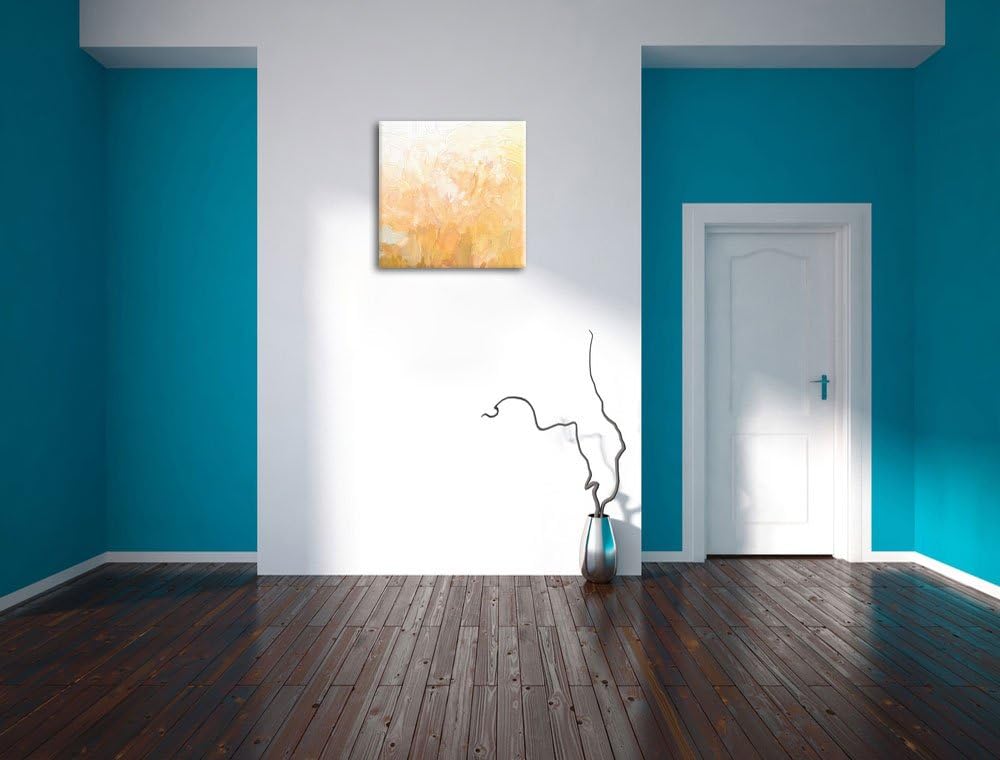 Pixxprint Romantische Blumenwiese Pinsel Effekt, Format: 70x70 auf Leinwand, 70x70