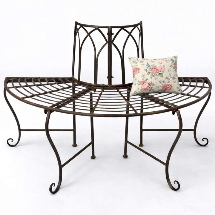 DanDiBo Baumbank Halbrund Metall Wetterfest Braun 127 cm 3 Sitzer 121071 Gartenbank mit Rückenlehne