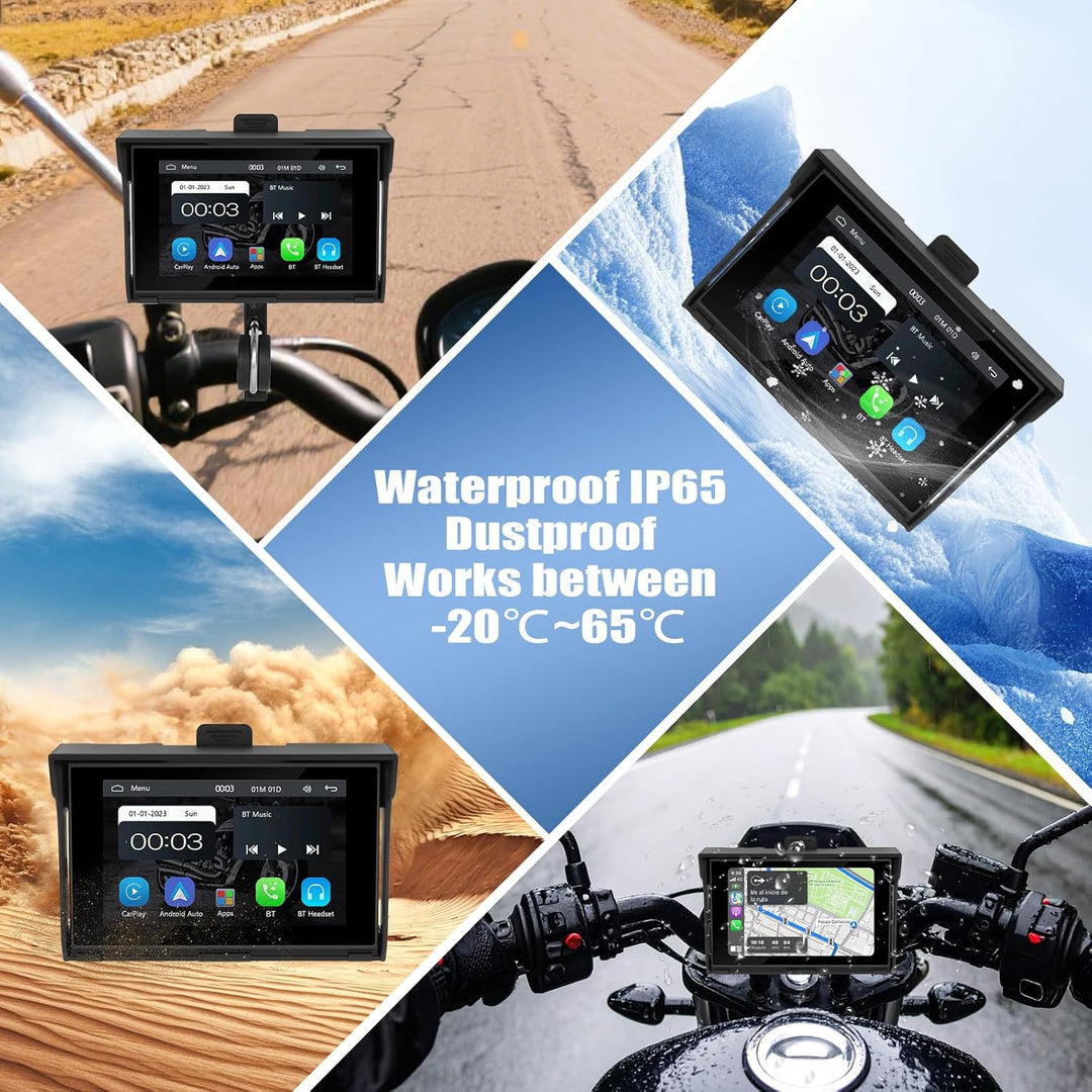 SIXWIN Carplay Motorrad Display für Moto mit Wireless Carplay Android Auto, 5 Zoll HD Touchscreen Bi