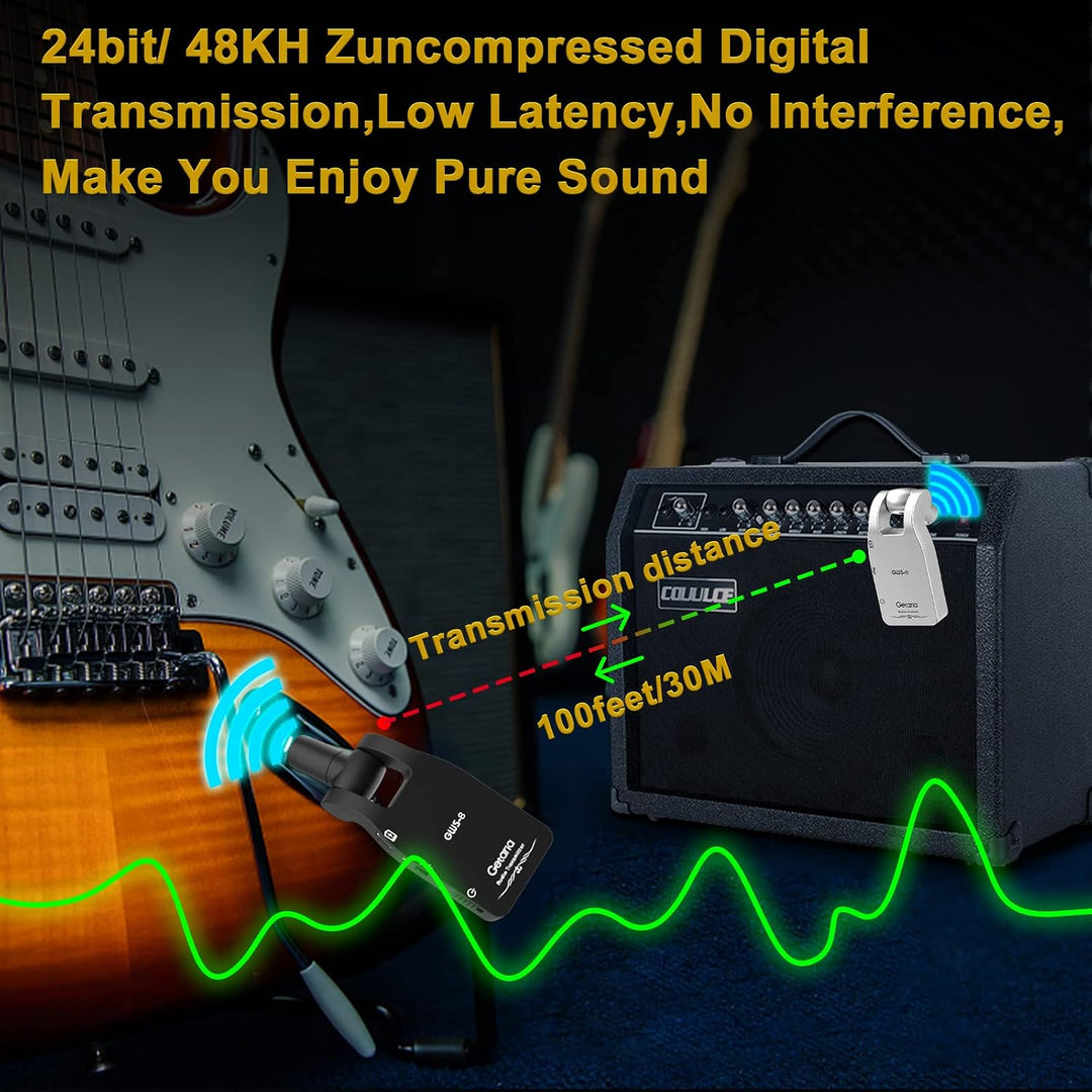 Getaria Aufgerüstet Wireless Gitarrensystem 2.4GHz E Gitarren Sender mit Kabellos Gitarre Transmitte