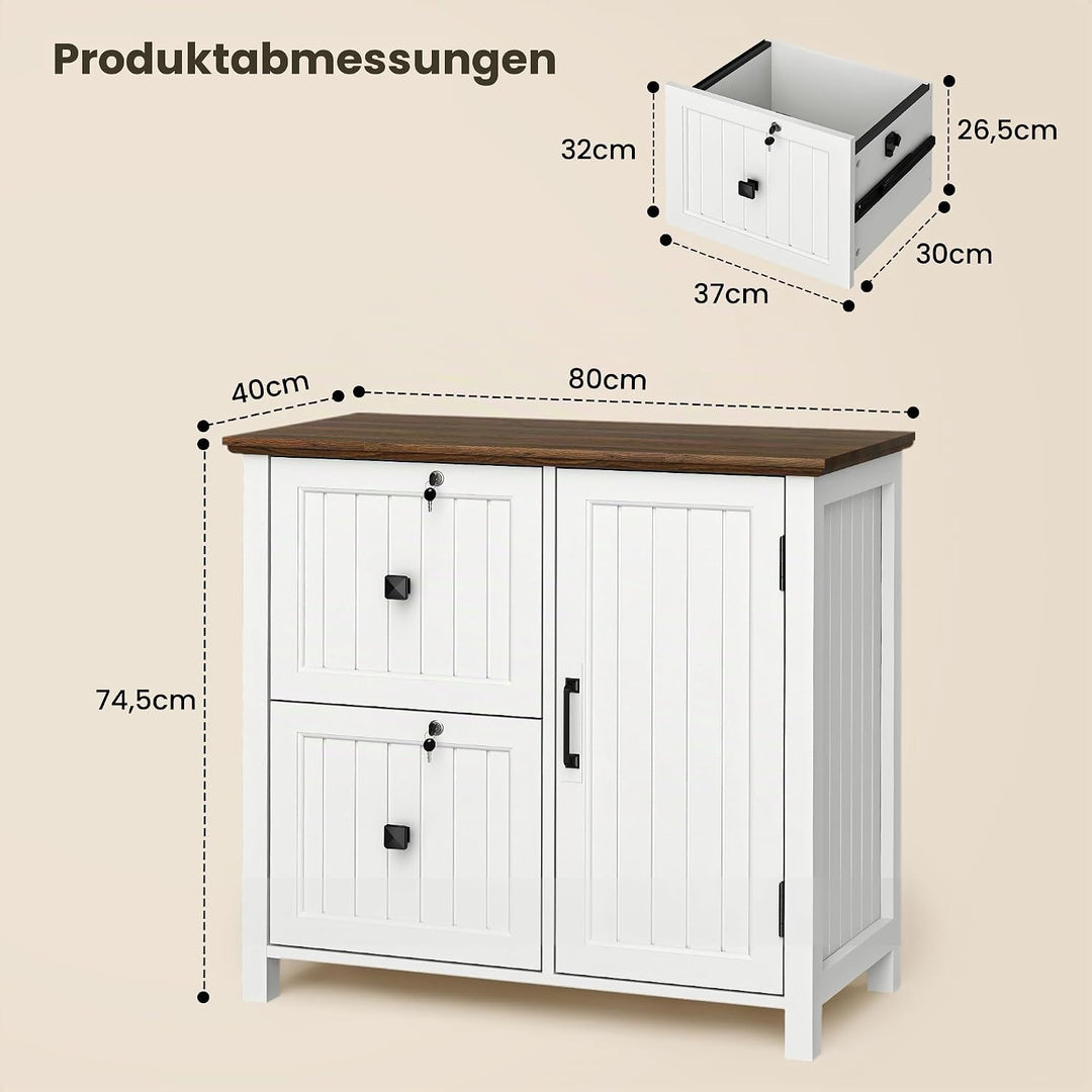 Pamapic Aktenschrank Holz Abschliessbar mit 2 Schubladen, Büroschrank für Formate Letter/Legal/A4, B