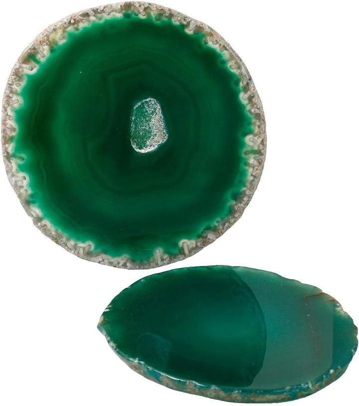 mookaitedecor 12 Stück Natürliche Geode Achat Scheiben, Rund poliert Achat Edelsteine Namen Karten f