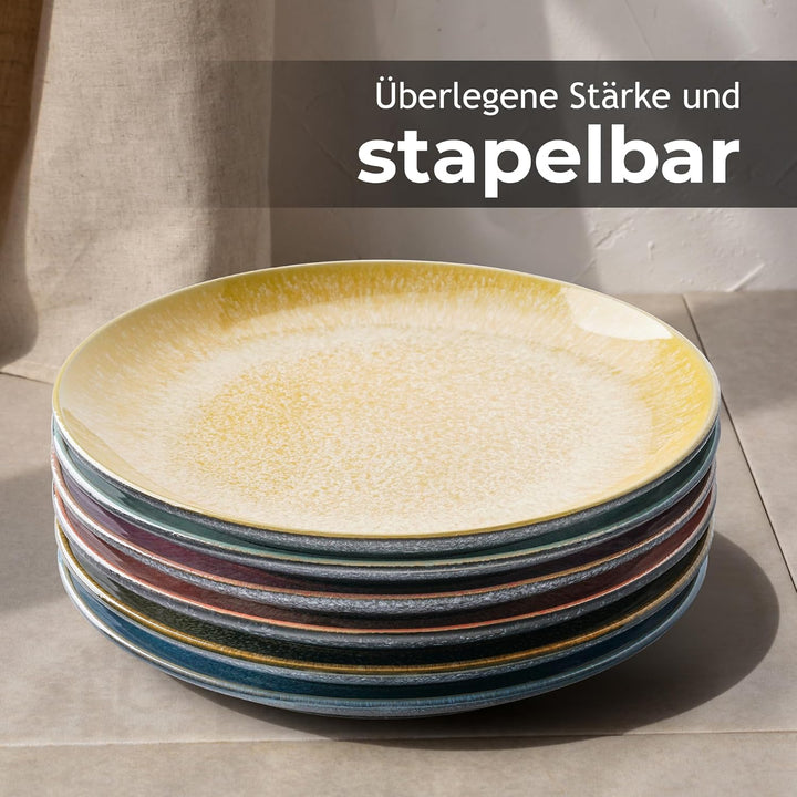 MIAMIO - 6er Set, 21 cm Speiseteller, Keramik-Teller, Küchenteller, Tellersets - Teller, mikrowellen