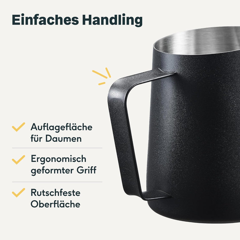 SILBERTHAL Milchkännchen Edelstahl 500ml schwarz - Professionelles Barista Zubehör mit Latte Art Aus