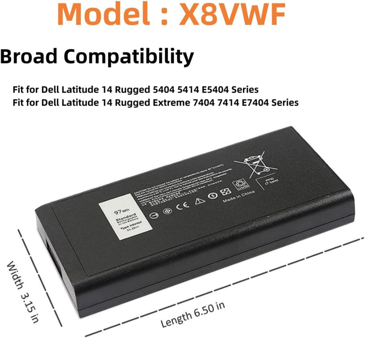 PUGASR X8VWF Laptop Akku Kompatibel mit Dell Latitude 14 Rugged 5404 5414 E5404,14 Rugged Extreme 74