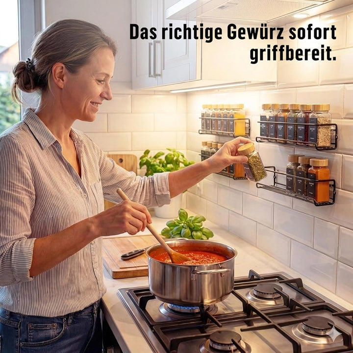 Deco haus® Gewürzregal Wand ohne Bohren [MIT 24 GEWÜRZGLÄSER & ETIKETTEN] - Gewürzregal Hängend 4er