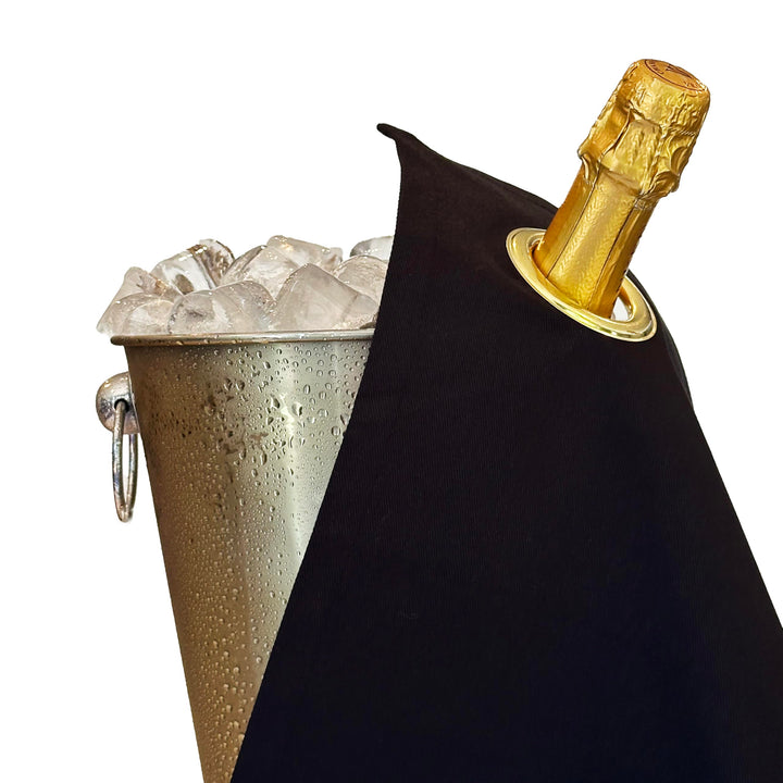 Classic Collection, Flaschentuch mit Metallring für Eiskübel, Baumwolle, 42 cm, Eckloch (Schwarz mit