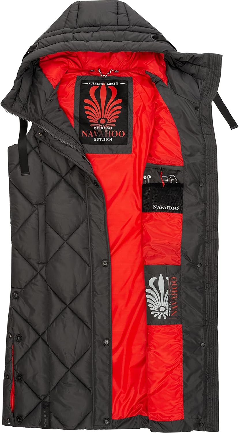 Navahoo warme Damen Winter Steppweste lang mit Kapuze Schnuckel XS-XXL S Anthracite, S Anthracite