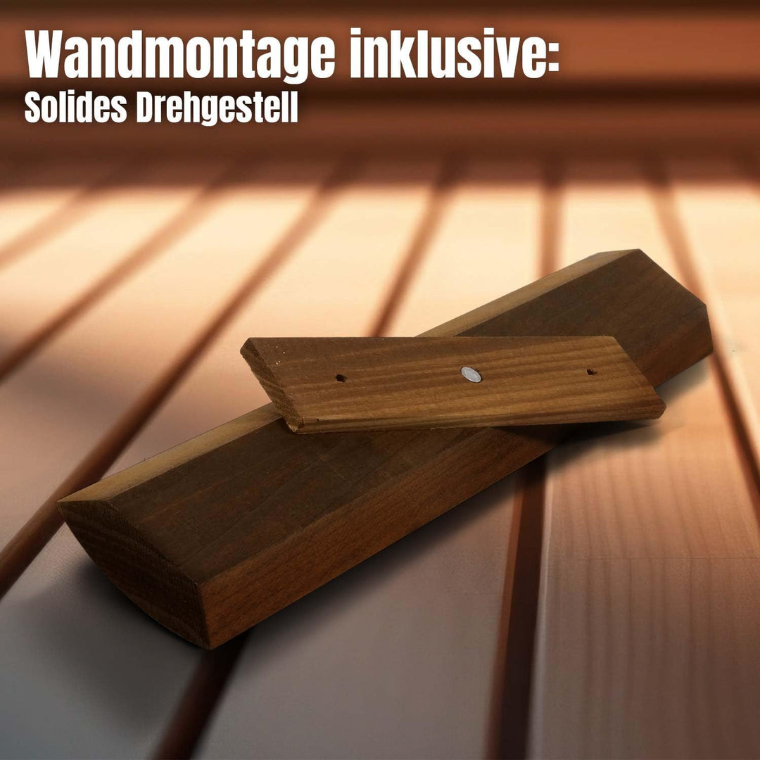 LaJa26 Sauna Sanduhr "Konvex" weisser Sand - FSC Espenholz - Drehgestell aus Holz zur Montage an der
