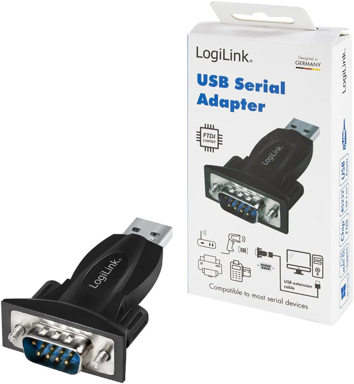 LogiLink AU0034 - USB 2.0-Adapter, USB-A (Stecker) zu DB9 (RS232 - Stecker), Activer Adapter mit Chi