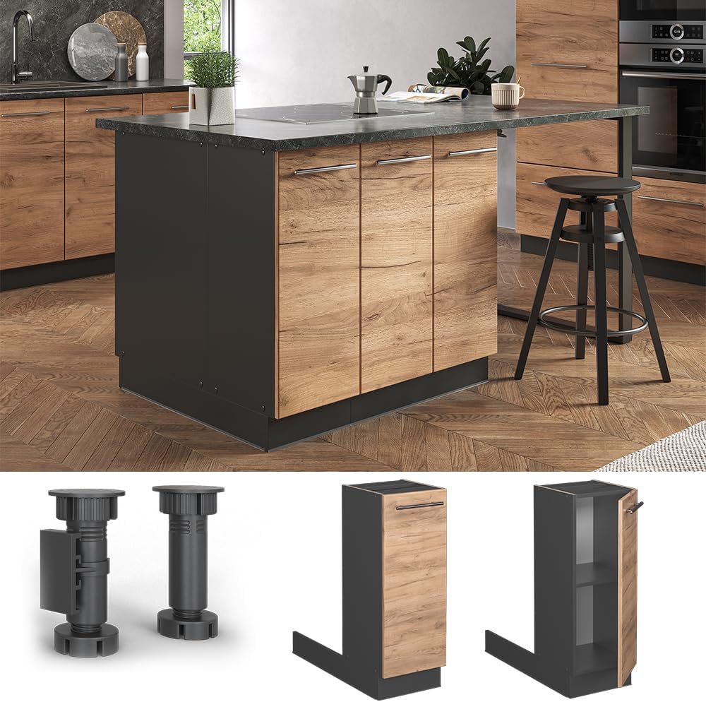 Vicco Kücheninsel Fame-Line, Goldkraft Eiche/Anthrazit, 30 cm ohne Arbeitsplatte Goldkraft Eiche Reg
