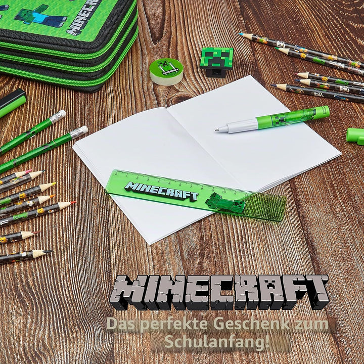 Minecraft Federmäppchen Jungen und Mädchen Mäppchen Gefüllt Creeper Federmappe mit Schreibwaren Game