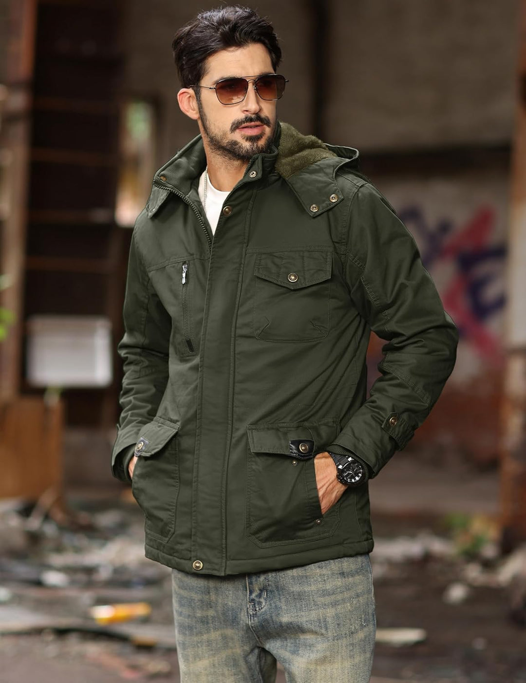 MAGCOMSEN Winterjacke Herren Warm Gefüttert Jacke Fleece Winterparka Winddicht Outdoor Übergangsjack