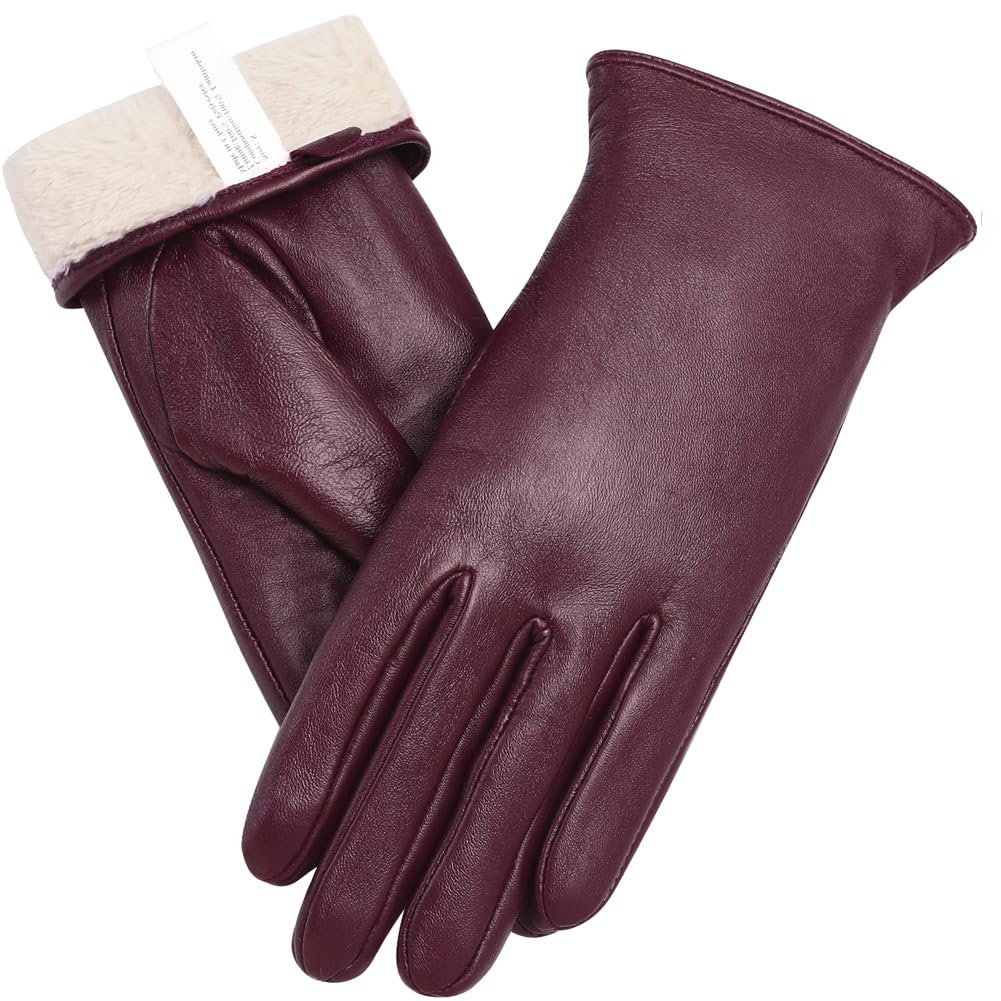 Ymmchy Touchscreen Handschuhe für Damen Warme Lederhandschuhe Gefüttert Winter SMS-Handschuhe Weinro