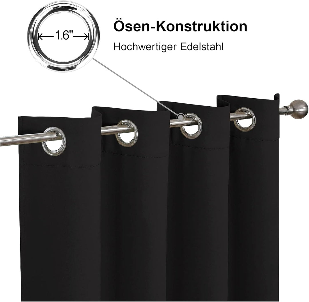 CUCRAF Verdunklungsvorhänge Thermovorhang Kälteschutz 2er Set H117 x B160cm Gardinen mit Ösen Schwar
