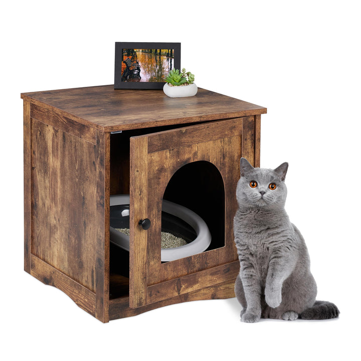 Relaxdays Katzenschrank für Katzentoilette, Tür mit offenem Eingang, Industrial-Stil, HBT 50x48x50 c