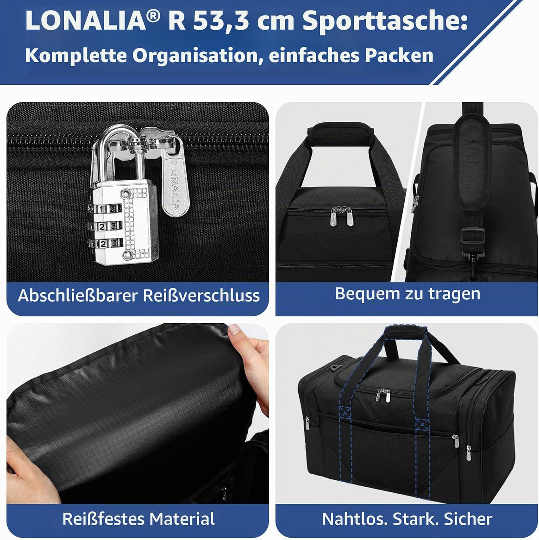 Sporttasche 45L - 53 * 28 * 30.5 cm Reisetasche mit Vielen Fächern für Gym, Weekend &amp; Kurztrips - Sc