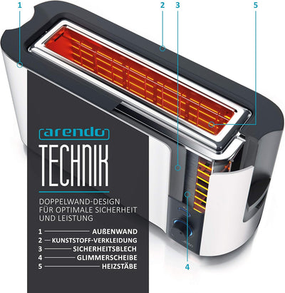 Arendo - Wasserkocher und Toaster im Set Edelstahl Weiss, Wasserkocher 1,5L 40°-100°C Warmhaltefunkt