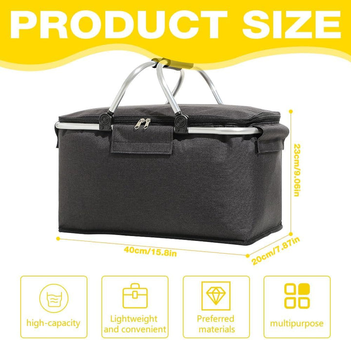 Einkaufskorb Faltbar 18L, Thermo Einkaufskorb als Picknickkorb, einkaufskorb mit Deckel, Reissversch