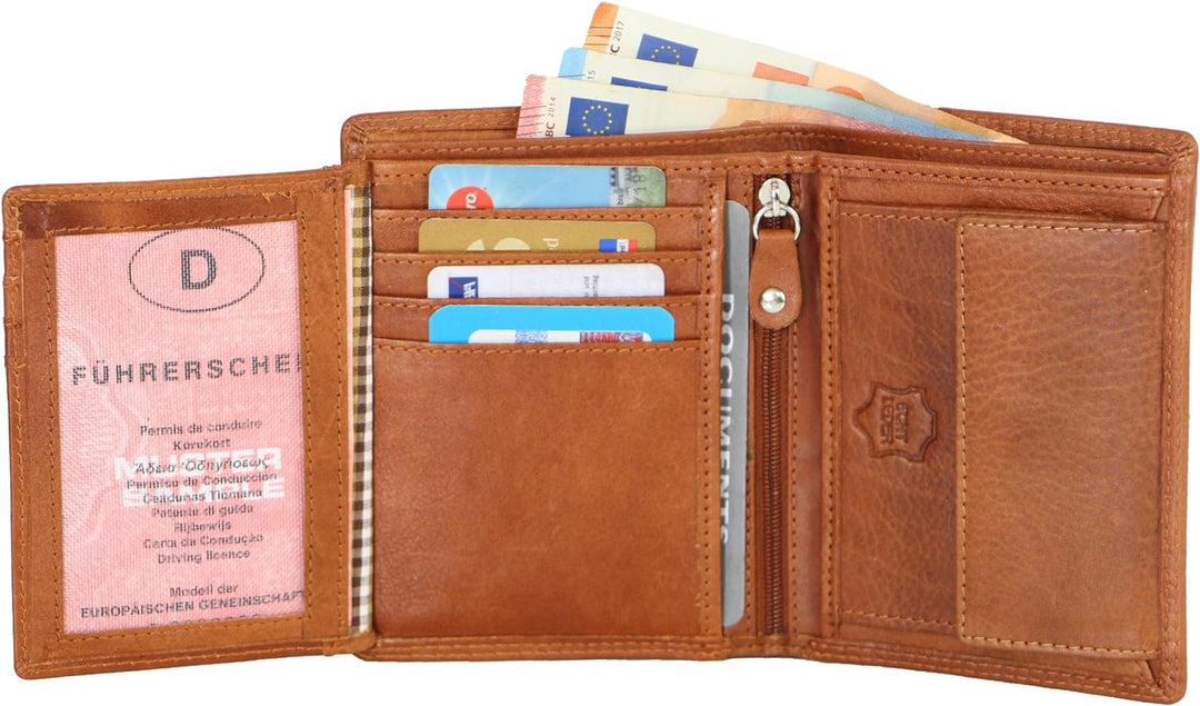 ALMADIH Leder Portemonnaie Hochformat RFID Schutz 12 Kartenfächer Rindsleder mit Geschenkbox (P1H-BD