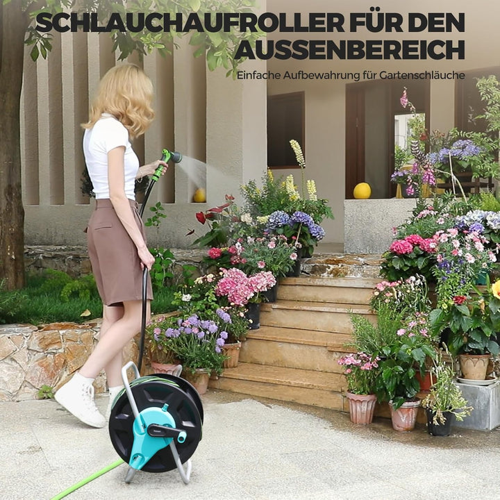 Plastik Schlauchtrommel-Karree,Gartenschlauchwagen fasst bis zu 15-40 m 5/8 zoll Schlauch，Tragbare &
