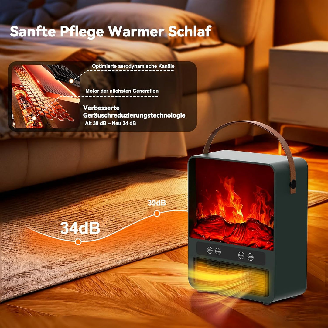 Keramik Heizlüfter Energiesparend, Kamin-Optik – 3D-Flammeneffekt, 1500W Heizung Elektrisch, 3 Stufe