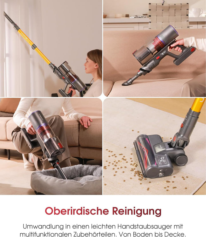 UNINELL Home Akku Staubsauger 48000Pa/550W/65Min, Staubsauger Kabellos Selbstladender mit LED Touchs