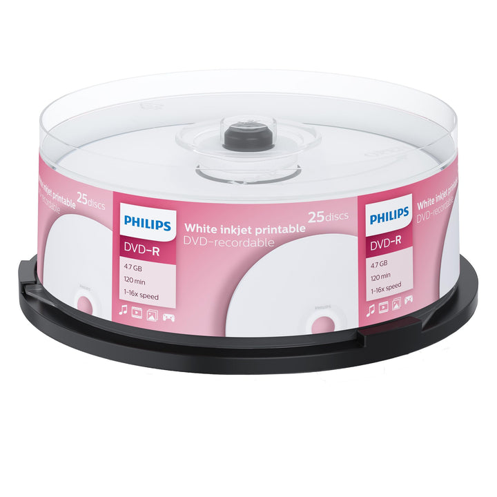 Philips DVD-R Rohlinge bedruckbar High-Speed (4.7 GB /120 Minuten Video, 1-16x Speed, 25er Spindel,