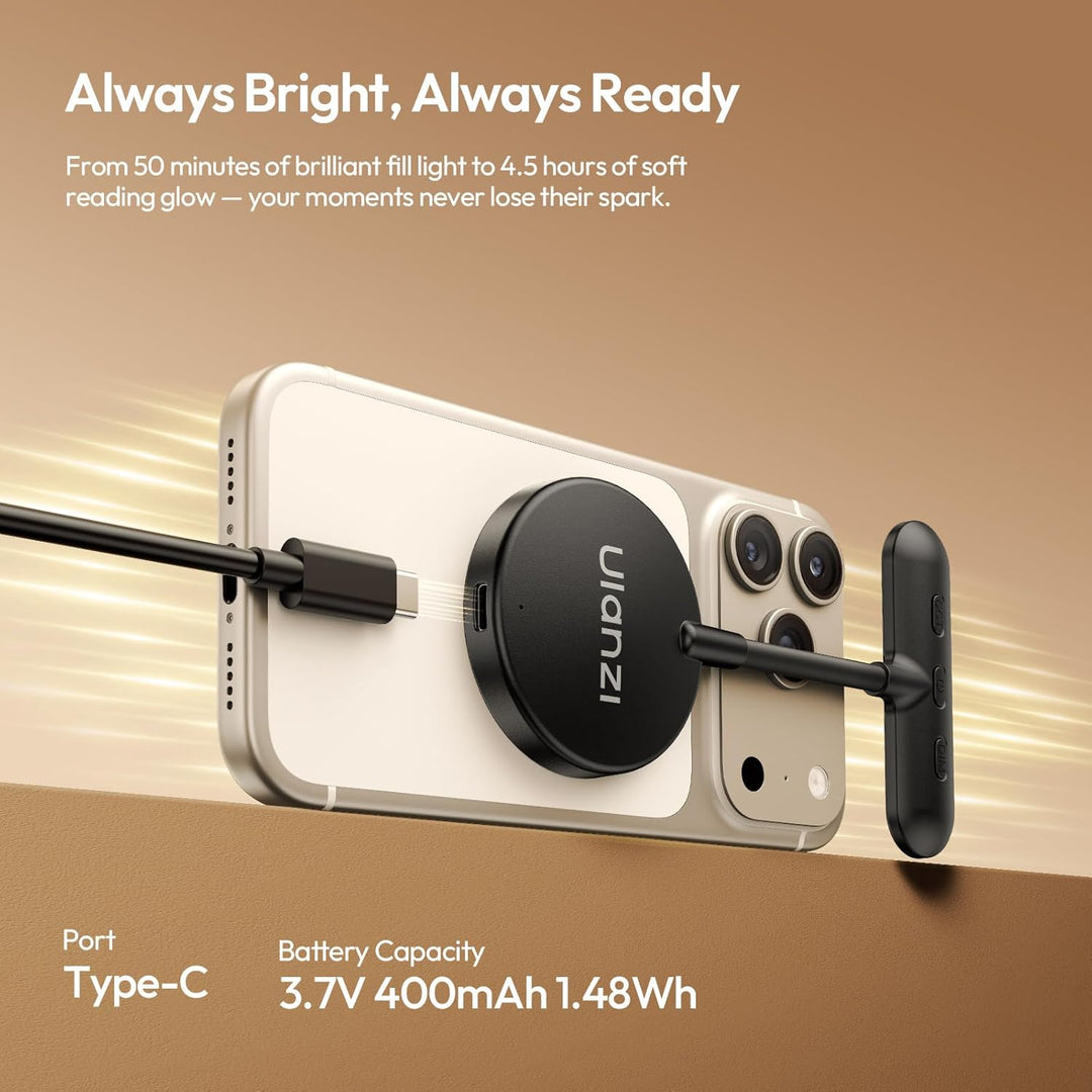 ULANZI M10 Magnetische Selfie Licht; Mini Flexible LED Handylicht, Clip-On Leseleuchte mit 5-stufig